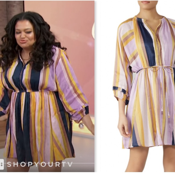 ASOT Apiece Apart Linen Silk Multicolor Striped La Flutte Mini Dress 6 S - Picture 10 of 10